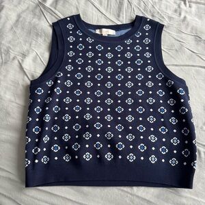 LOFT navy blue patterned sleeveless sweater top NWT